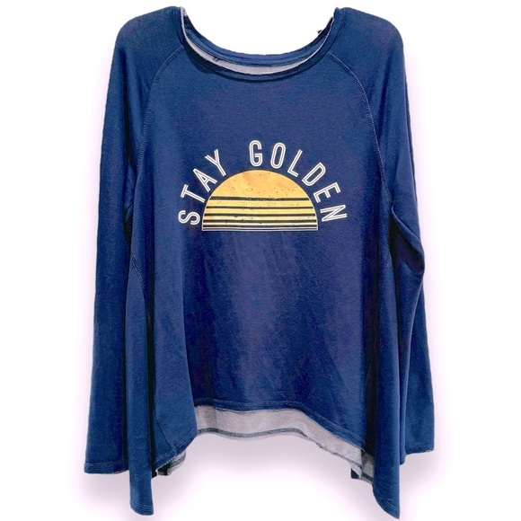 Grayson Threads Tops - NWOT Grayson Threads Sz L "Stay Golden" L/S Raw Seams Tunic Rayon-Poly-Spandex